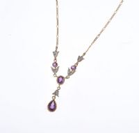 9 CT GOLD FINE AMETHYST & DIAMOND NECKLACE WITH AMETHYST DROP at Ross's Online Art Auctions
