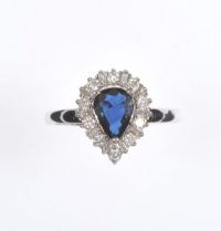 14 CT WHITE GOLD PEAR SHAPED SAPPHIRE & DIAMOND CLUSTER RING at Ross's Online Art Auctions
