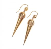 PAIR OF 15 CT GOLD DROP EARRINGS WITH GREEK KEY PATTERN at Ross's Online Art Auctions