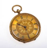 18 CT GOLD ENGRAVED FOB WATCH WITH GOLD ENGRAVED DIAL at Ross's Online Art Auctions