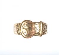 9 CT GOLD ENGRAVED BUCKLE RING at Ross's Online Art Auctions