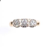 18 CT YELLOW GOLD DIAMOND THREE STONE RING at Ross's Online Art Auctions