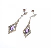 SILVER, MARCASITE & AMETHYST DROP EARRINGS at Ross's Online Art Auctions
