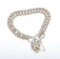 SILVER TWISTED CURB LINK BRACELET WITH HEART PADLOCK CATCH at Ross's Online Art Auctions