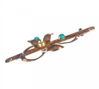 15 CT GOLD TURQUOISE FLORAL BAR BROOCH at Ross's Online Art Auctions
