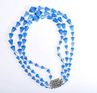 TRIPLE STRING BLUE COLOURED GLASS COSTUME NECKLACE at Ross's Online Art Auctions