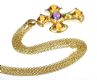 DE VROOMEN 18 CT GOLD CITRINE, AMETHYST & PERIDOT CROSS ON AN 18 CT GOLD TRIPLE ROW CHAIN at Ross's Online Art Auctions