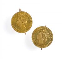PAIR OF 9 CT GOLD ELIZABETH II SILVER JUBILEE COIN EARRINGS at Ross's Online Art Auctions