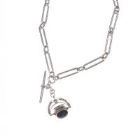 SILVER LONG MOTHER & SON LINK NECKLACE WITH T BAR & SWIVEL FOB at Ross's Online Art Auctions