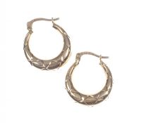 PAIR OF 9 CT GOLD CREOLE HOOP EARRINGS WITH DIAMOND ENGRAVINGS at Ross's Online Art Auctions