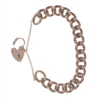 9 CT ROSE GOLD CURBLINK BRACELET WITH HEART SHAPED PADLOCK CATCH at Ross's Online Art Auctions