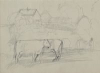 COWS BY THE FARM BUILDING by Tom Carr HRHA HRUA at Ross's Online Art Auctions