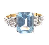 18CT GOLD AQUAMARINE AND DIAMOND RING at Ross's Online Art Auctions