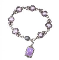SILVER AMETHYST BRACELET WITH BALL CLASP at Ross's Online Art Auctions