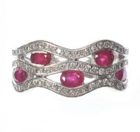 9 CT WHITE GOLD RUBY & DIAMOND WAVE RING at Ross's Online Art Auctions