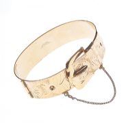 ENGRAVED GOLD PLATED BUCKLE BANGLE at Ross's Online Art Auctions