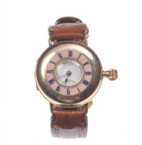 12 CT GOLD POCKET WATCH WITH LEATHER STRAP at Ross's Online Art Auctions