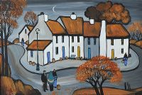 VILLAGE STREET BY MOONLIGHT by J.P. Rooney at Ross's Online Art Auctions