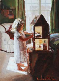 GIRL & DOLLS HOUSE by Rowland Davidson at Ross's Online Art Auctions