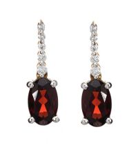 9CT GOLD GARNET AND DIAMOND EARRINGS at Ross's Online Art Auctions