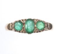 9 CT GOLD THREE STONE EMERALD RING at Ross's Online Art Auctions