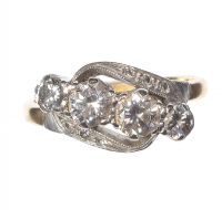 18 CT GOLD & PLATINUM FOUR STONE DIAMOND RING at Ross's Online Art Auctions