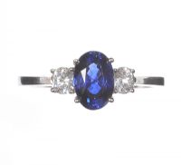 18 CT WHITE GOLD SAPPHIRE & DIAMOND RING at Ross's Online Art Auctions