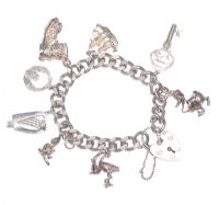SILVER CHARM BRACELET WITH HEART SHAPED PADLOCK CATCH at Ross's Online Art Auctions