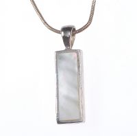 SILVER MOUNTED MOTHER OF PEARL PENDANT ON A SILVER SNAKE CHAIN at Ross's Online Art Auctions