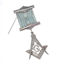SILVER FREEMASONS MEDAL WITH BLUE RIBBON at Ross's Online Art Auctions