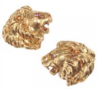 PAIR OF 18 CT GOLD RUBY LION'S HEAD EARRINGS at Ross's Online Art Auctions