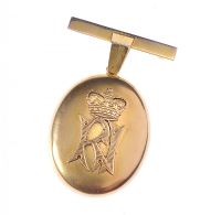 9 CT GOLD ENGRAVED 18th ROYAL IRISH  LOCKET ON A 9 CT GOLD BAR BROOCH at Ross's Online Art Auctions