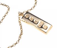 LARGE 9 CT GOLD INGOT ON A 9 CT GOLD ROLO LINK CHAIN at Ross's Online Art Auctions
