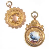 TWO 9 CT GOLD PIGEON MEDALS at Ross's Online Art Auctions