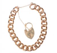 9 CT ROSE GOLD ALBERT BRACELET WITH 9 CT GOLD HEART SHAPED PADLOCK CATCH at Ross's Online Art Auctions