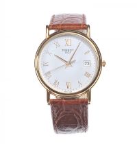 GENT'S 18 CT GOLD TISSOT WRIST WATCH WITH BROWN LEATHER STRAP at Ross's Online Art Auctions