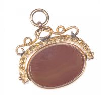 9 CT GOLD BLOODSTONE & CARNELIAN SWIVEL FOB at Ross's Online Art Auctions