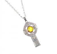 SILVER AND AMBER CELTIC CROSS AND CHAIN at Ross's Online Art Auctions