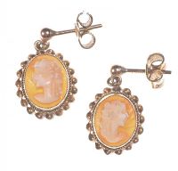 PAIR OF CARVED GOLD MOUNTED CAMEO SHELL EARRINGS at Ross's Online Art Auctions