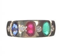 18 CT GOLD SAPPHIRE, RUBY, EMERALD AND DIAMOND RING at Ross's Online Art Auctions