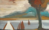 COTTAGE & BOATS by Markey Robinson at Ross's Online Art Auctions