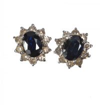PAIR OF WHITE GOLD SAPPHIRE AND DIAMOND CLUSTER EARRINGS at Ross's Online Art Auctions