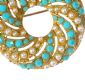 CIRCULAR GILT FASHION BROOCH SET WITH TURQUOISE AND SEED PEARL at Ross's Online Art Auctions