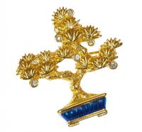 GILT BONSAI TREE BROOCH SET WITH CRYSTALS AND BLUE ENAMEL at Ross's Online Art Auctions