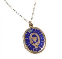 9 CT GOLD ENAMEL LOCKET AND CHAIN at Ross's Online Art Auctions