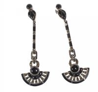 STERLING SILVER, ONYX AND DIAMANT DROP EARRINGS at Ross's Online Art Auctions