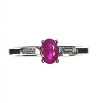18 CT WHITE GOLD AND DIAMOND RUBY RING at Ross's Online Art Auctions
