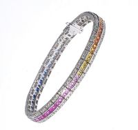 18 CT WHITE GOLD SAPPHIRE AND DIAMOND TENNIS BRACELET at Ross's Online Art Auctions