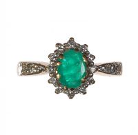 9 CT GOLD EMERALD AND DIAMOND CLUSTER RING at Ross's Online Art Auctions
