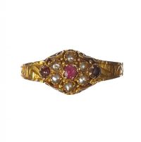 15 CT GOLD SEED PEARL AND COLOURED STONE RING at Ross's Online Art Auctions